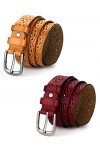 Allegra K Ceintures creuses florales rétro unisexes à boucle ardillon en similicuir pour pantalons jeans Marron rouge 120cm/4