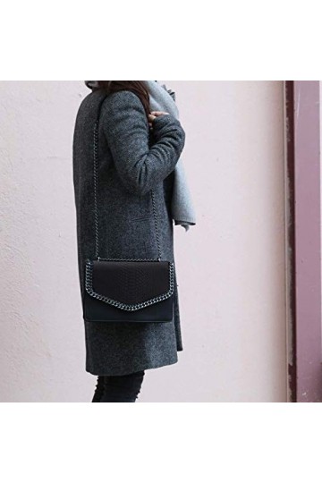 CRAZYCHIC - Sac Bandoulière Femme Chaîne Cuir Serpent Python - Rabat Effet Matelassé Chaînes - Sac à Main Soirée Rigide Porté