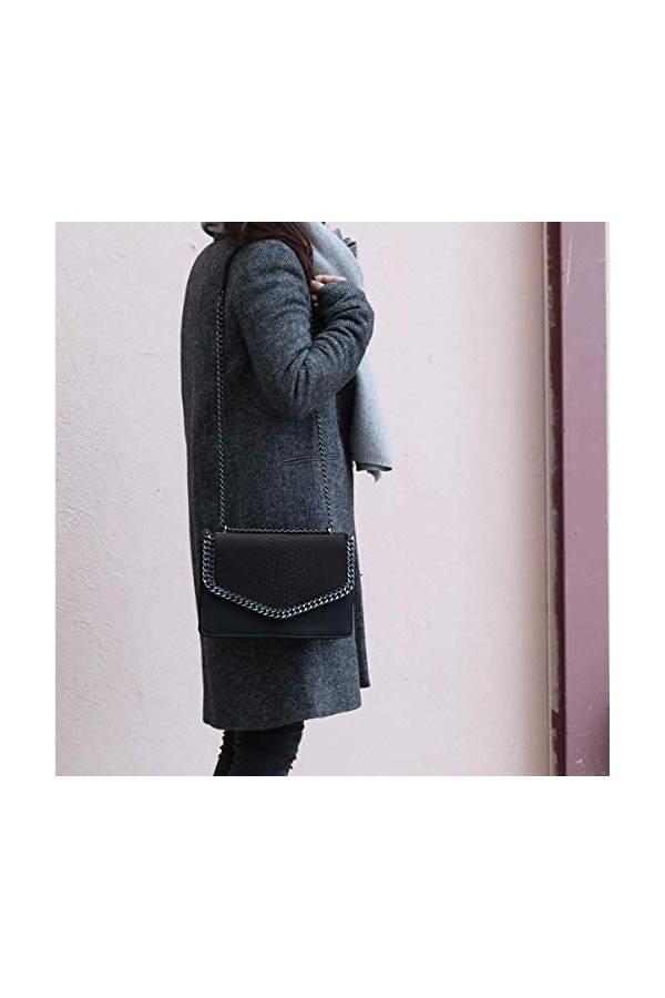 CRAZYCHIC - Sac Bandoulière Femme Chaîne Cuir Serpent Python - Rabat Effet Matelassé Chaînes - Sac à Main Soirée Rigide Porté