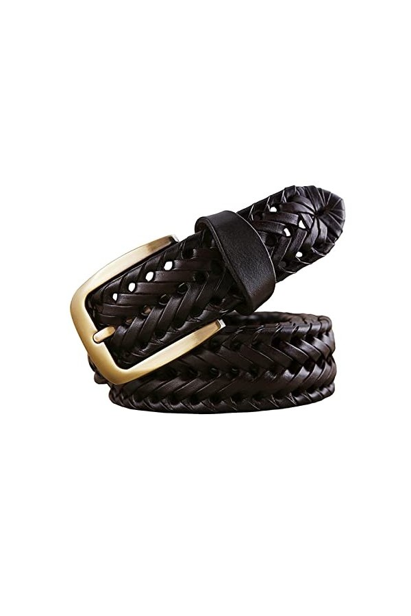 Stevenurr Ceinture tressée en cuir véritable hommes femmes ceintures marron ceinture 100-120cm ceinture décontractée ceinture