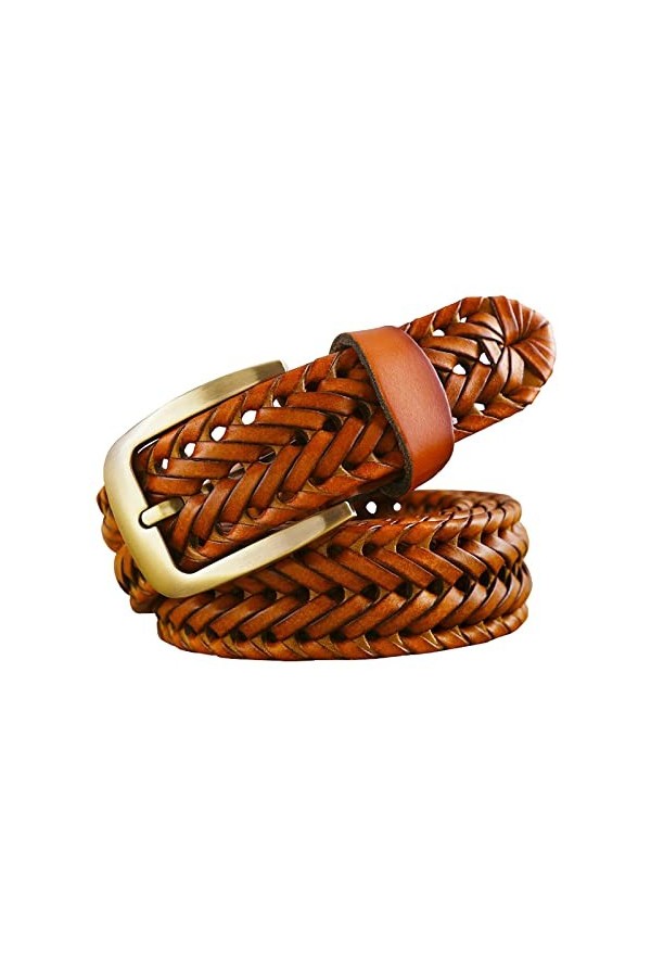 Stevenurr Ceinture tressée en cuir véritable hommes femmes ceintures marron ceinture 100-120cm ceinture décontractée ceinture