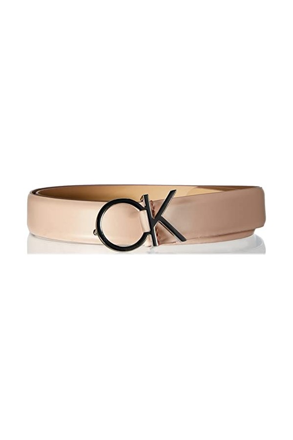 Calvin Klein Ceinture Femme Re-Lock Ck Logo Belt 3.0 cm Ceinture Cuir, Blanc Bright White , 130 cm
