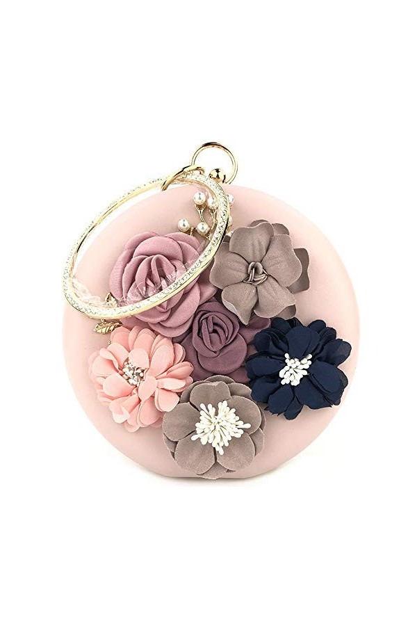 Everfunny Femmes Pochettes Sacs À Main Sacs De Forme Ronde Sac De Soirée Fleur Perlé Bal De Mariage Soirée, bleu marine, Medi