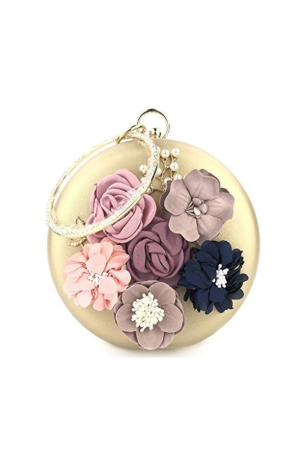 Everfunny Femmes Pochettes Sacs À Main Sacs De Forme Ronde Sac De Soirée Fleur Perlé Bal De Mariage Soirée, bleu marine, Medi