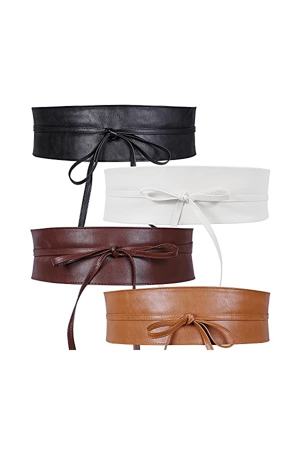 SUOSDEY Ceinture large pour femme - Ceinture large pour femme - Ceinture à nouer - Ceinture en cuir, 05 - Noir/blanc/marron/c