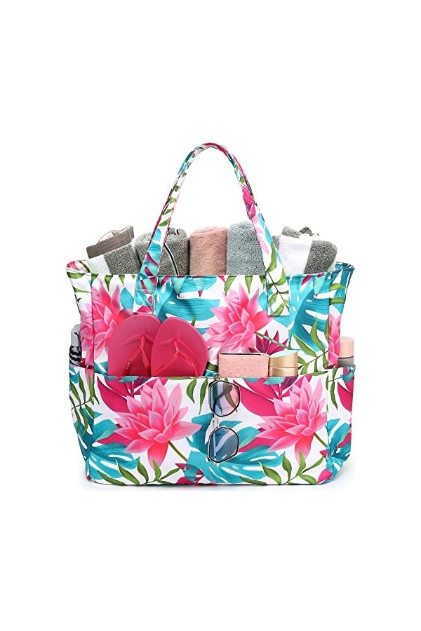 LEDAOU Grand sac de plage avec fermeture éclair pour femme, étanche, sac de transport, sac à bandoulière, sac de transport, s