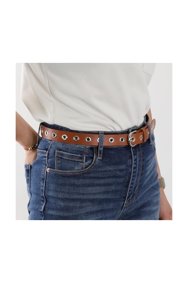 FASHIONGEN - Ceinture femme Cuir à œillets, tannage végétale, fabriqué en France LIBBY - Camel, 75