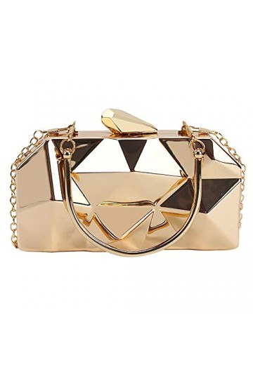 Van Caro Sac à main de soirée géométrique en métal pour femme Chaîne diamant, Or 6315, Taille unique