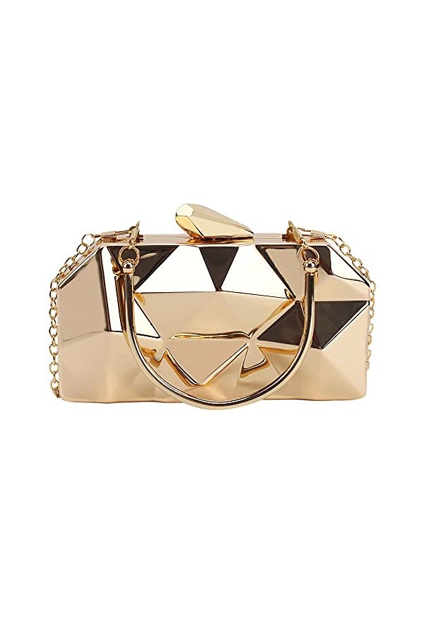 Van Caro Sac à main de soirée géométrique en métal pour femme Chaîne diamant, Or 6315, Taille unique