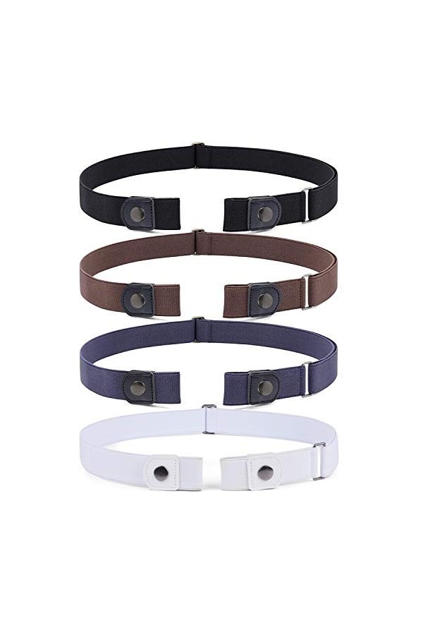 JasGood Lot de 4 ceintures réglables sans boucle pour homme ou femme - Ceinture élastique invisible pour pantalon en jean, 5-