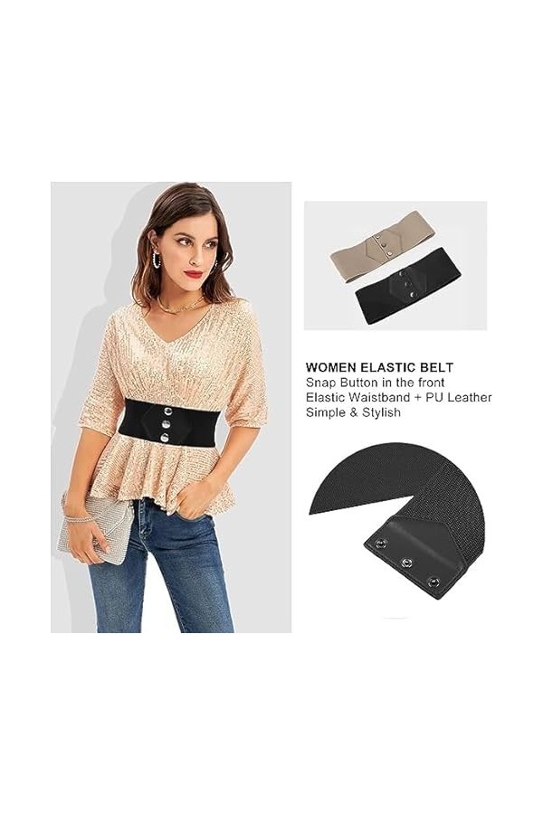 GRACE KARIN Ceinture corset à bouton-pression extensible pour robe large ceintures élastiques, Noir + abricot, L