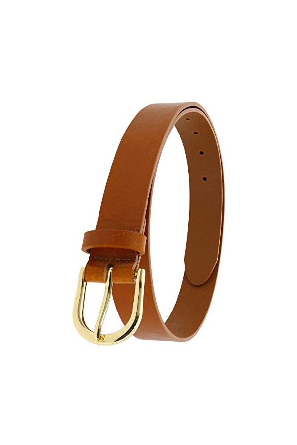 FASHIONGEN - Ceinture femme en Cuir de Taureau végétale, 3 cm de largeur, pour jeans, pantalons, RIVOLI - Camel Boucle doré 