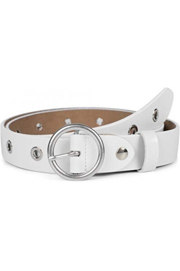 styleBREAKER ceinture en cuir pour femmes avec rivets perforés et surface brillante, cuir véritable, longueur ajustable 03010