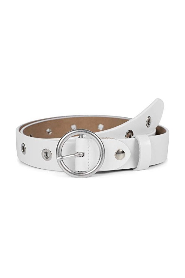 styleBREAKER ceinture en cuir pour femmes avec rivets perforés et surface brillante, cuir véritable, longueur ajustable 03010