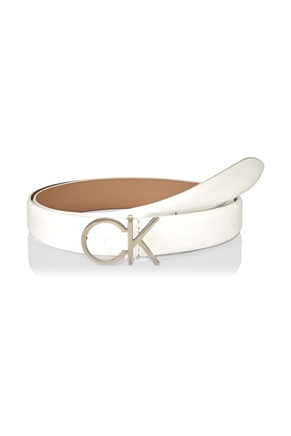 Calvin Klein Ceinture Femme Re-Lock Ck Logo Belt 3.0 cm Ceinture Cuir, Blanc Bright White , 130 cm