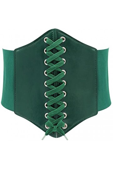Lamdgbway Corset en cuir à lacets - Ceinture élastique rétro pour femme, vert, S:taille 25/27"