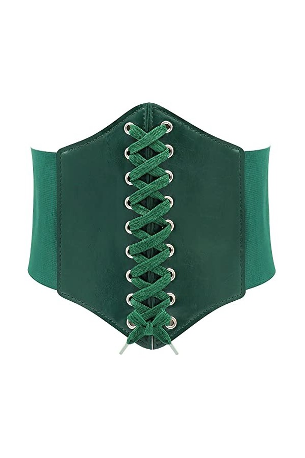Lamdgbway Corset en cuir à lacets - Ceinture élastique rétro pour femme, vert, S:taille 25/27"