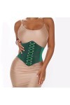 Lamdgbway Corset en cuir à lacets - Ceinture élastique rétro pour femme, vert, S:taille 25/27"