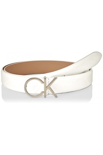 Calvin Klein Ceinture Femme Re-Lock Ck Logo Belt 3.0 cm Ceinture Cuir, Blanc Bright White , 130 cm