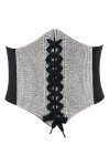Lamdgbway Corset en cuir à lacets - Ceinture élastique rétro pour femme, Strass Noir, L:taille 31/34"