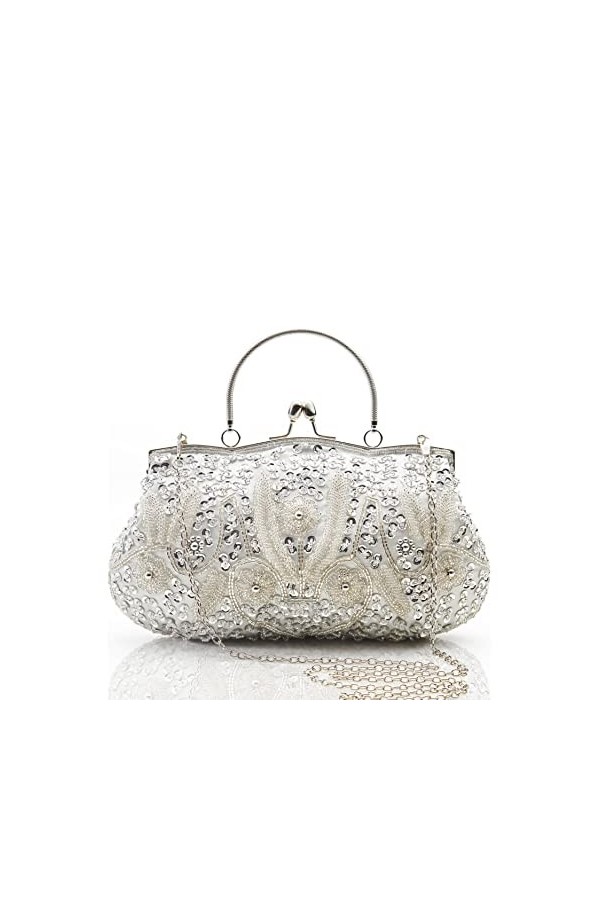 BABEYOND Sac à Main Soirée-Pochette Mariage pour femme Clutch 1920s Vintage Perlé Argenté