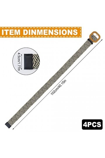 Ceinture élastique tressée en paille - Style bohème - Pour femme, Noir, abricot