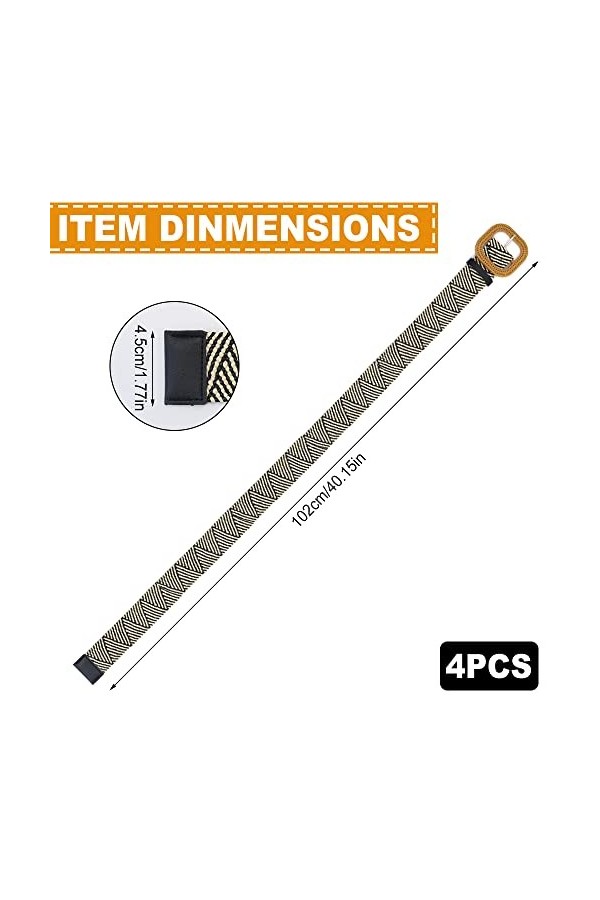 Ceinture élastique tressée en paille - Style bohème - Pour femme, Noir, abricot