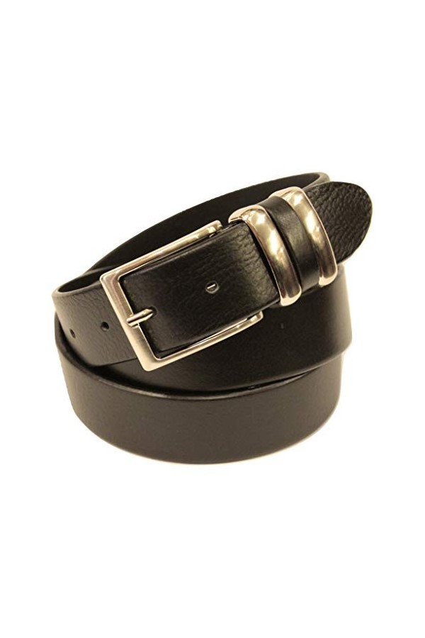 ITALOITALY - Ceinture en cuir véritable avec double boucle en métal, env. 3,5 cm de large, noir, fabriquée à la main, fabriqu