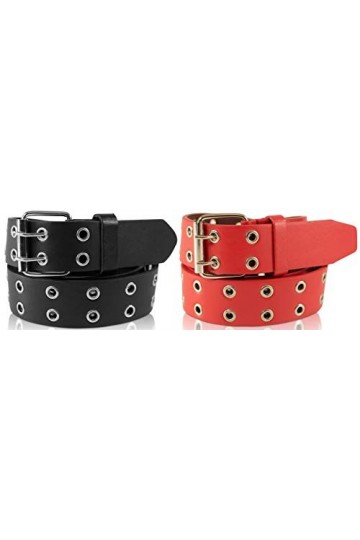 SCAMODA ceinture à clous en lot de 2 avec rivets à double trou, oeillets et boucle à ardillon pour hommes et femmes Noir/Noi