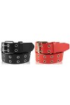 SCAMODA ceinture à clous en lot de 2 avec rivets à double trou, oeillets et boucle à ardillon pour hommes et femmes Noir/Noi