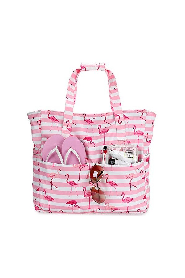 LEDAOU Grand sac de plage avec fermeture éclair pour femme, étanche, sac de transport, sac à bandoulière, sac de transport, s