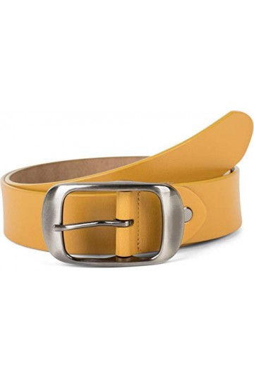 styleBREAKER ceinture en cuir véritable uni avec surface brillante et grosse boucle, longueur ajustable, unisexe 03010104, ta