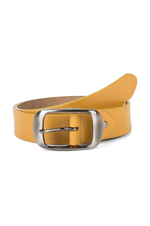 styleBREAKER ceinture en cuir véritable uni avec surface brillante et grosse boucle, longueur ajustable, unisexe 03010104, ta