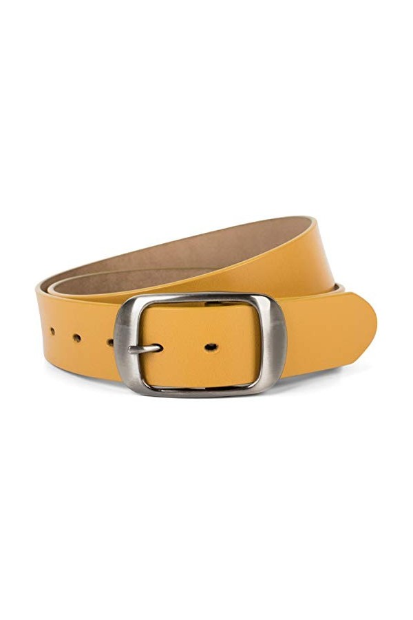 styleBREAKER ceinture en cuir véritable uni avec surface brillante et grosse boucle, longueur ajustable, unisexe 03010104, ta