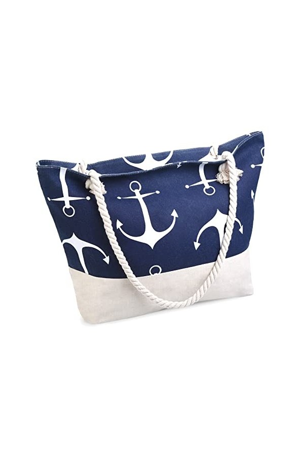 OZCHIN Grand sac de plage pour femme - Fournitures de plage - Excellent cadeau danniversaire, de Noël pour femme, Navy Blue,