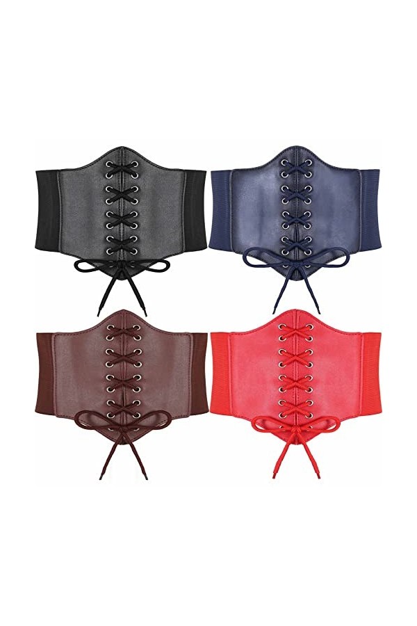 Hoerev Dames Filles Élastique Large bande Élastique Attaché Guêpe Corset Taille Ceinture Bustiers Corsets，Noir + bleu marine 