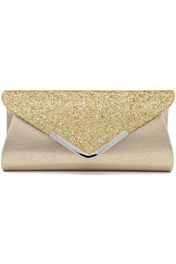 ZIUMUDY Enveloppe de soirée à paillettes scintillantes avec chaîne pour sac à main de mariage, or doré , Medium