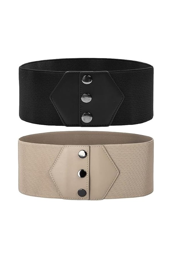 GRACE KARIN Ceinture corset à bouton-pression extensible pour robe large ceintures élastiques, Noir + abricot, XL