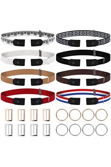 SANNIX Lot de 8 ceintures sans boucle élastiques sans boucle - Ceinture invisible réglable pour homme et femme