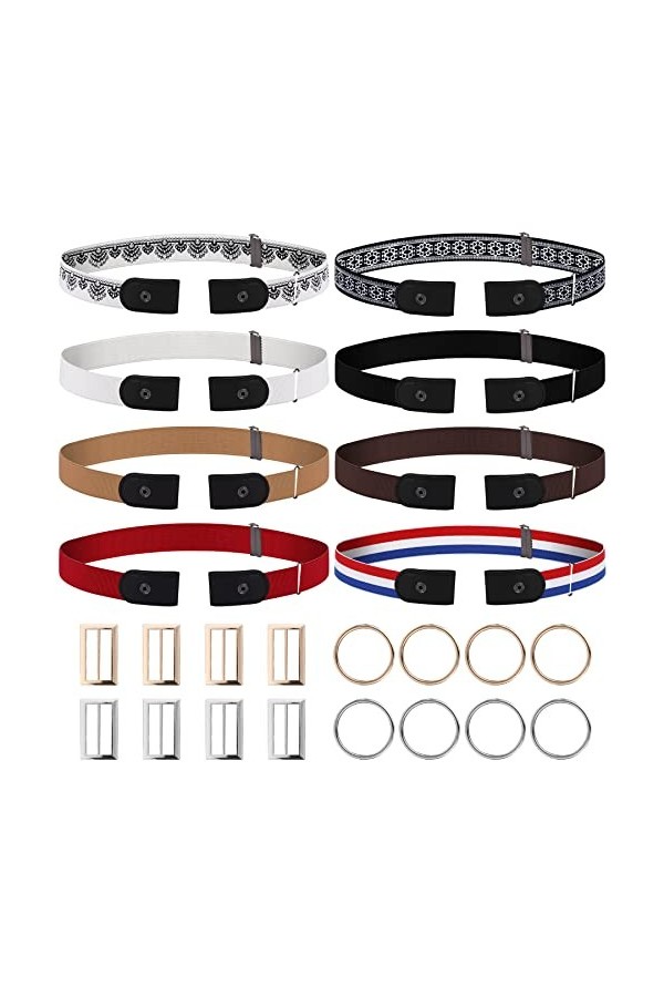 SANNIX Lot de 8 ceintures sans boucle élastiques sans boucle - Ceinture invisible réglable pour homme et femme