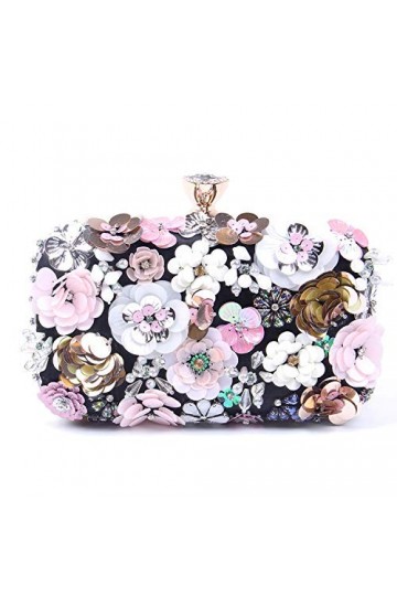 Jywmsc Pochettes Femme Sac de Soirée Fleur Strass Embrayage Bandoulière Sac à Main Noir 