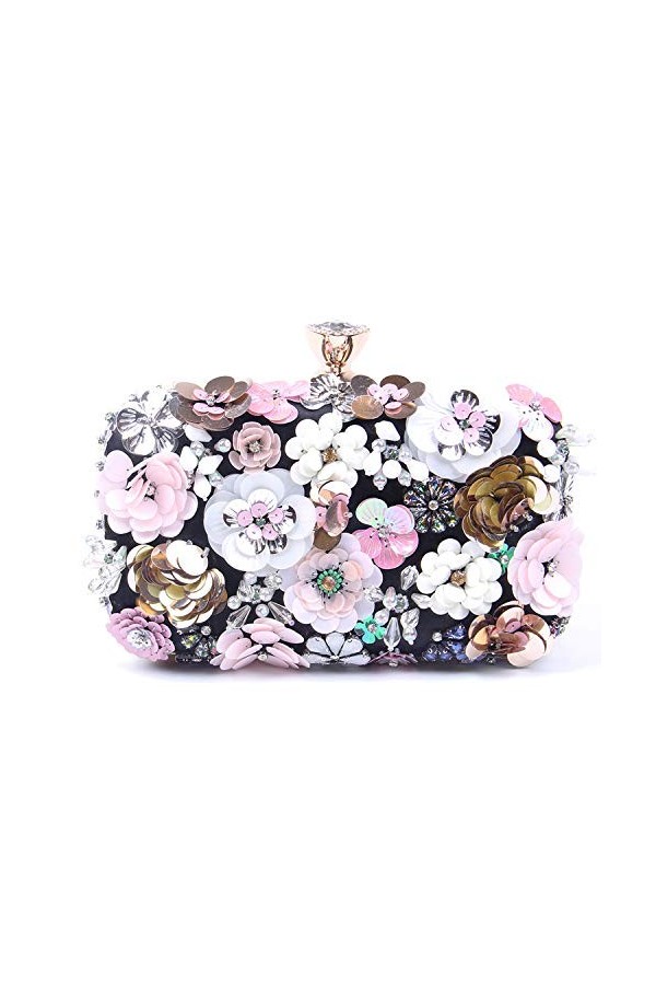 Jywmsc Pochettes Femme Sac de Soirée Fleur Strass Embrayage Bandoulière Sac à Main Noir