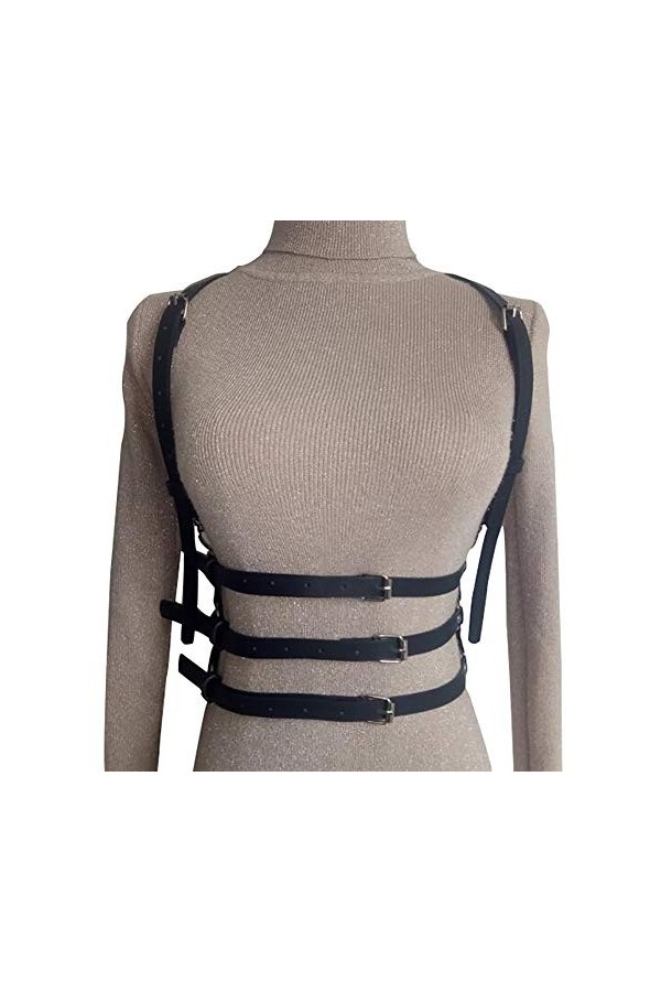 Harnais de poitrine en cuir synthétique pour femme avec sangles réglables