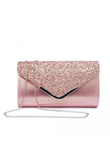 DZOZO Pochette de soirée argentée brillante pour femme - Sac à main à bandoulière - Pour mariage, bal de fin dannée, fête - 