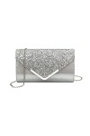 DZOZO Pochette de soirée argentée brillante pour femme - Sac à main à bandoulière - Pour mariage, bal de fin dannée, fête - 