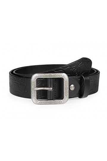 SYMOL Ceinture pour femme en jean de 3,5 cm de large - 100 % cuir véritable noir marron - Ceinture pour femme de 76,2 à 142,2