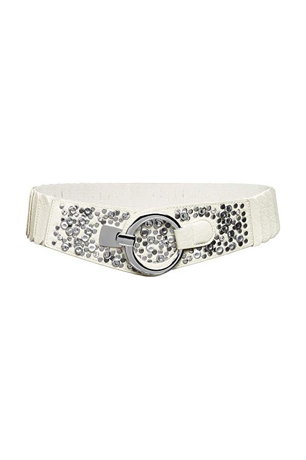 Caspar GU300-N Ceinture élastique large pour femme avec rivets décoratifs - Argenté - 83 [hauteur 90/110 cm]