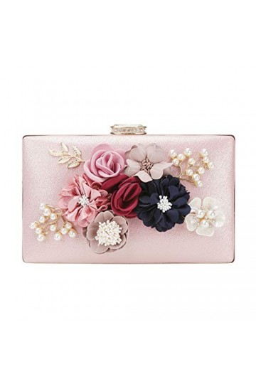 chuangminghangqi Sac de Soirée à Main Pochette Femme - Sac de Mariage Floral Wedding Bride Purse Elégante 20 * 12 * 3cm rose