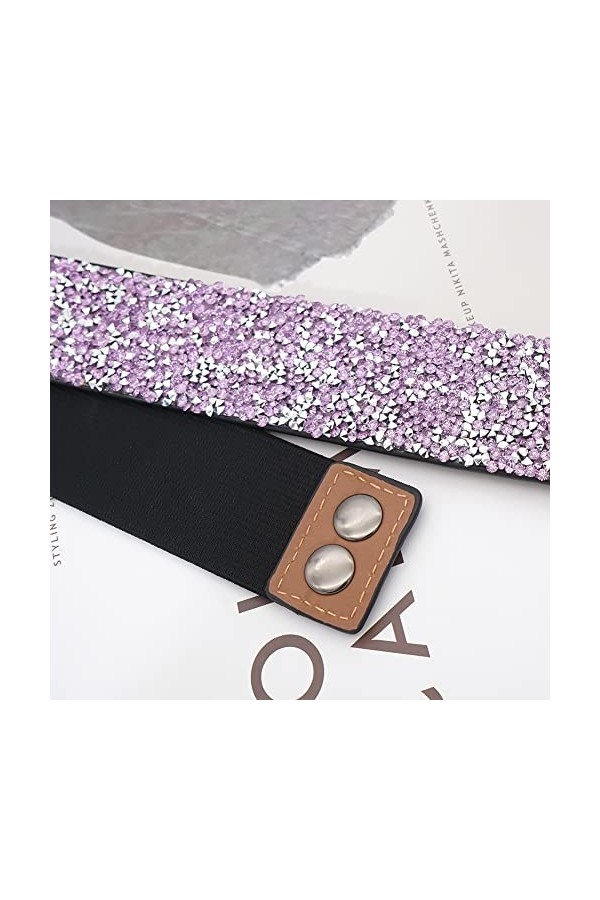 YooAi Strass Élastique PU Ceinture En Cuir Brillant Cristal Stretch Taille Ceinture Large Bande de Taille pour Femmes Robe 70