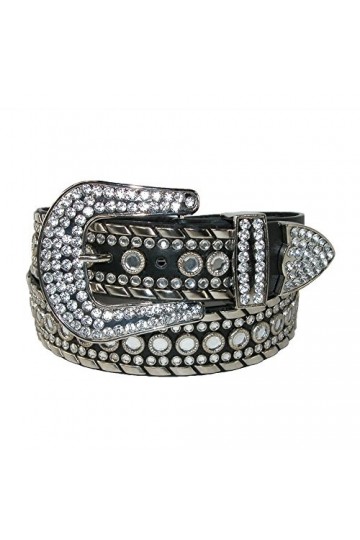 CTM femmes simili cuir 1 1/2 "avec strass ceinture occidentale - Noir - L
